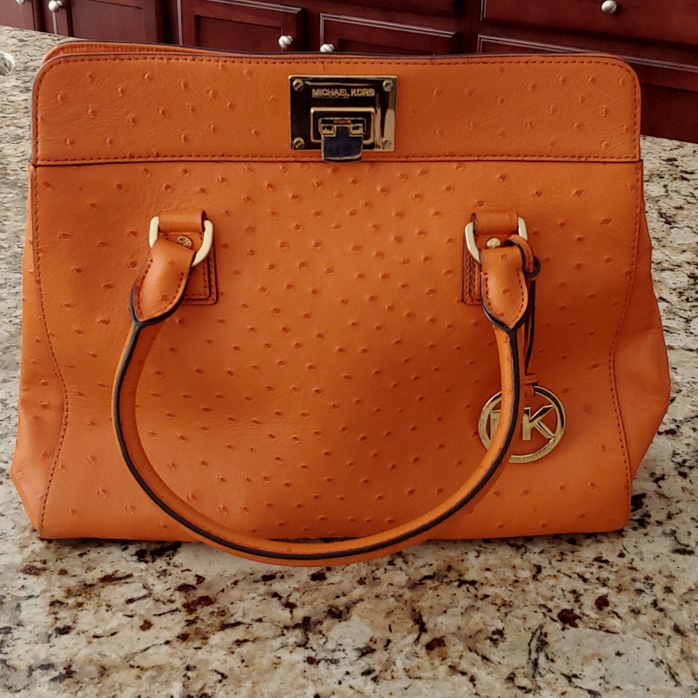 Michael Kors Ostrich Embossed Leather Satchel